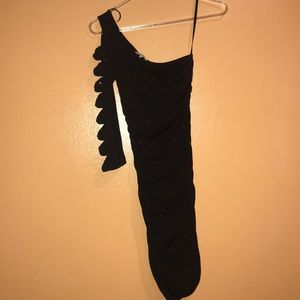 Black Glitter One Shoulder Ruched Dress